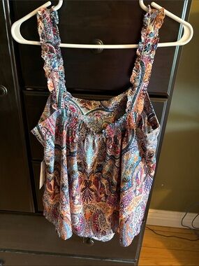 Dex Multicolor Paisley Ruffle Strap Tank Top